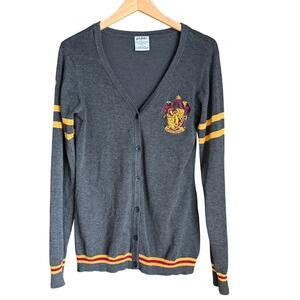 Harry Potter Gryffindor Crest Gray Button Down V-Neck Cardigan Sweater Size L